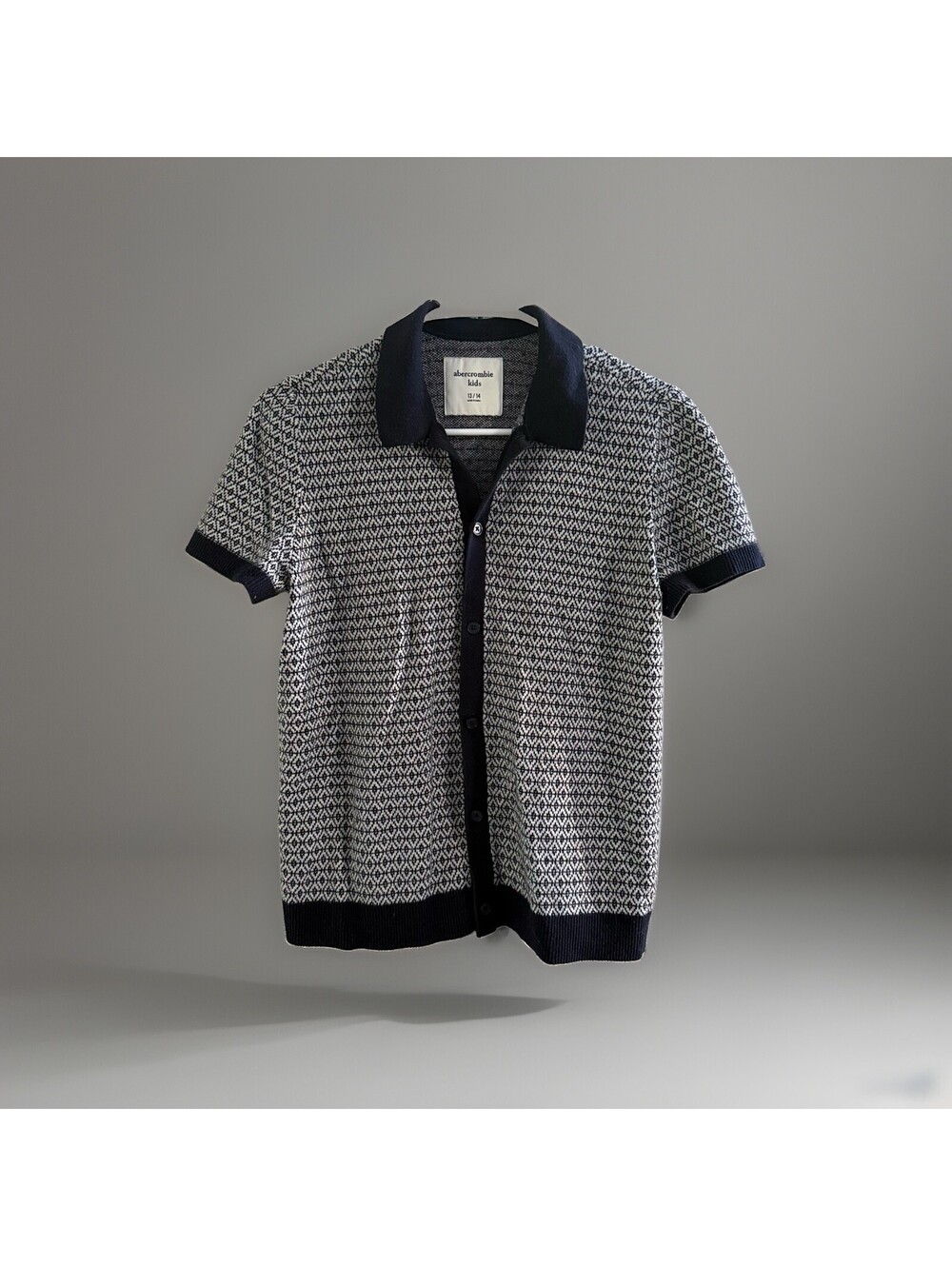 Abercrombie Kids 13/14 Knit Polo Shirt Navy White Button Sweater Youth Large